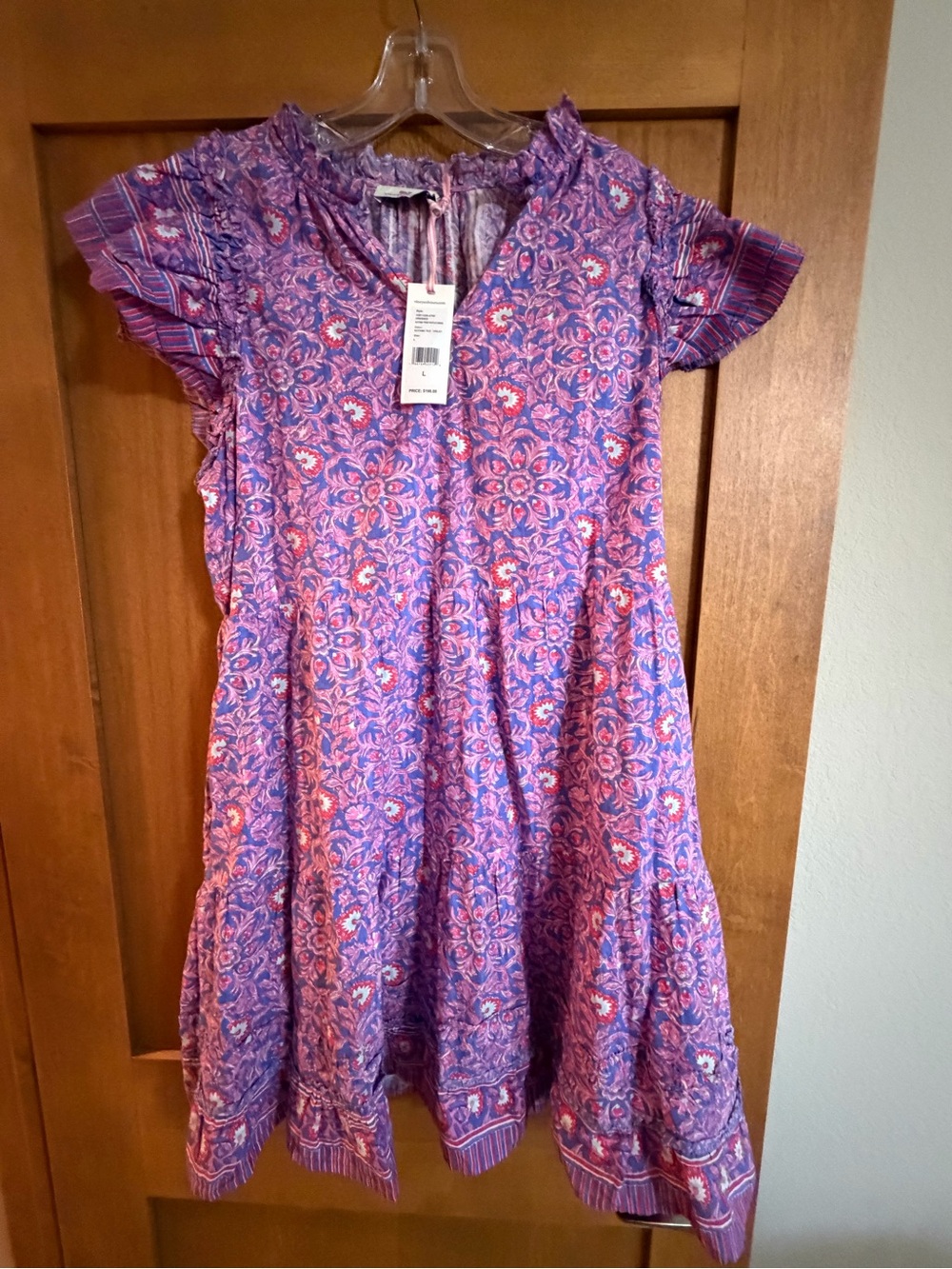 Vineyard Vines Katama Print Ruffle Dress Size L NWT Violet Mini Tiered Flutter S